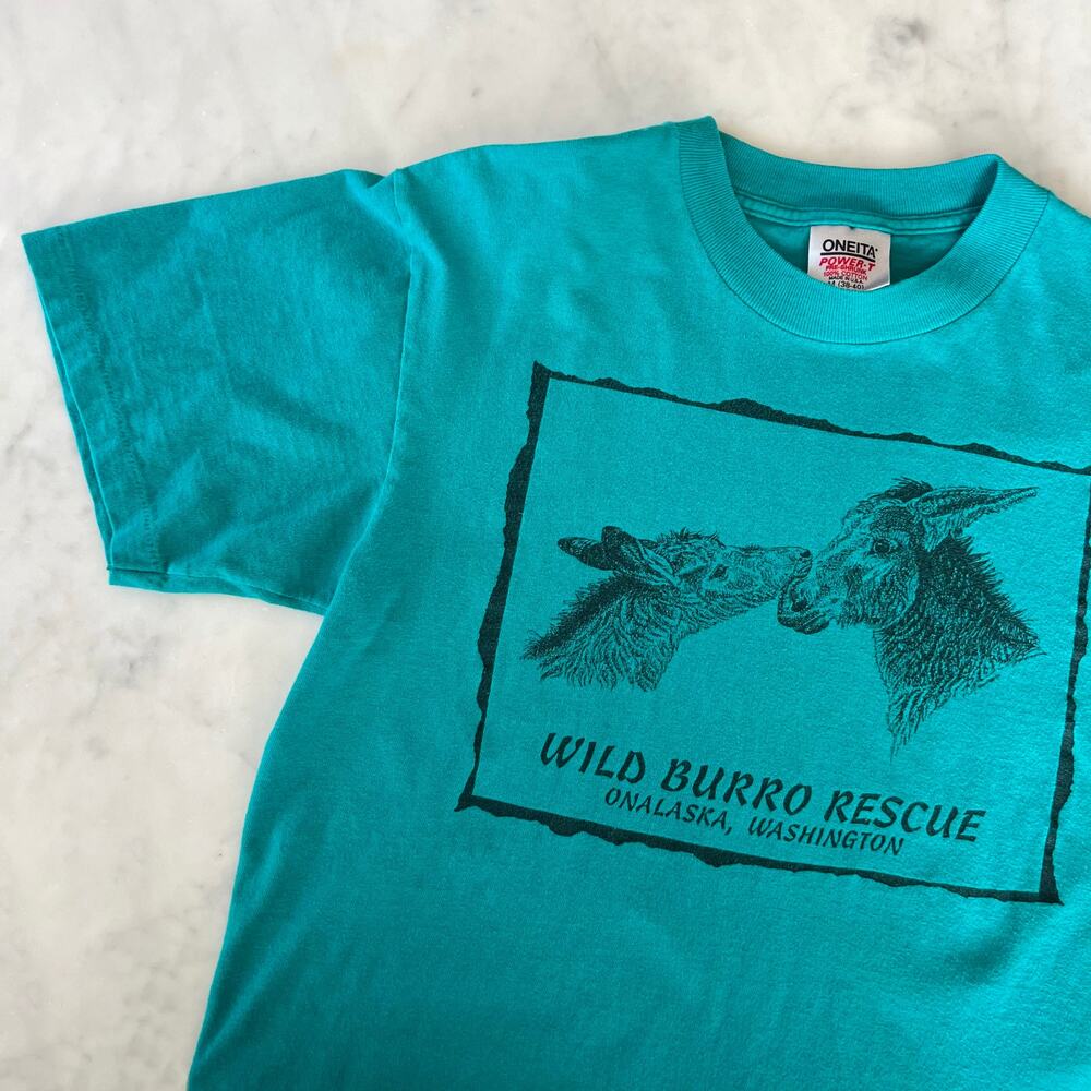 Vintage 80s 90s Wild Burro Rescue Onalaska, Washington Teal T Shirt / S